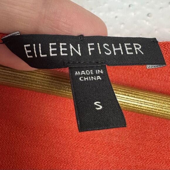 Eileen Fisher Chiffon Silk Tunic Blouse Size S Orange Slits Lagenlook Boho - Picture 5 of 7